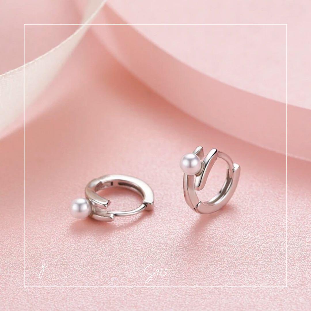 131Pg【上品】パールピアス フープ 一粒 シンプル S925 プラチナコート