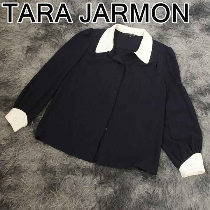 TARA JARMON キラキラ ビジューボタン ブラウス ネイビー