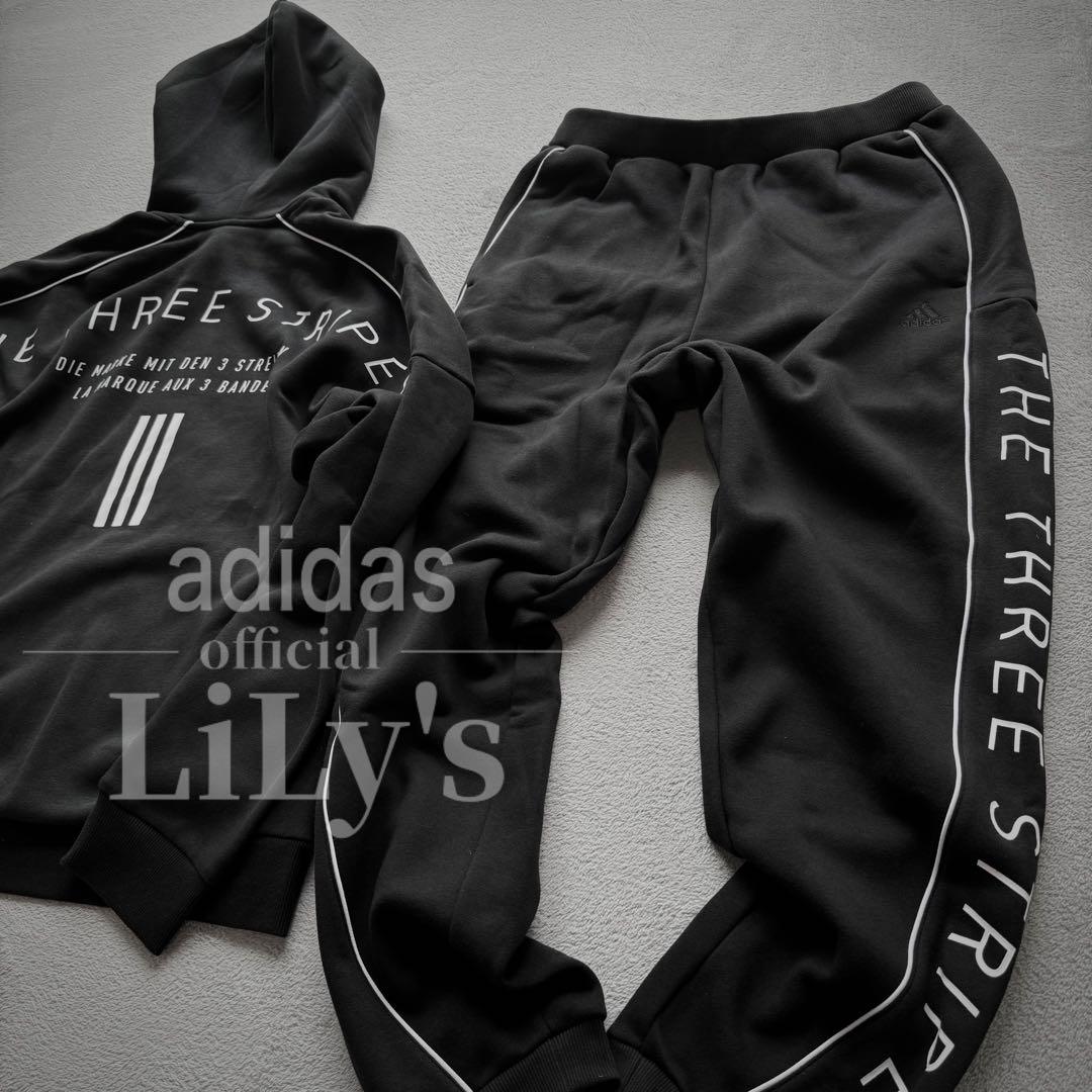 2新品　adidas上下セットアップ　Ｍサイズ　ブラック　3本線　黒　アディダス