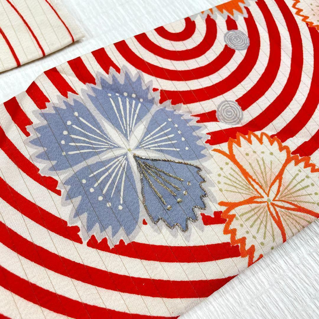 夏名古屋帯 アンティーク 正絹 撫子 刺繍 着物 ベージュ系 AO