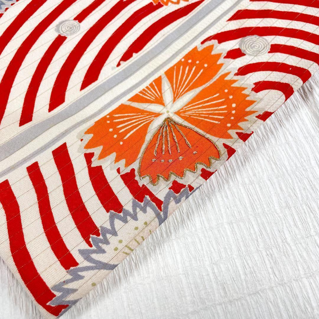 夏名古屋帯 アンティーク 正絹 撫子 刺繍 着物 ベージュ系 AO