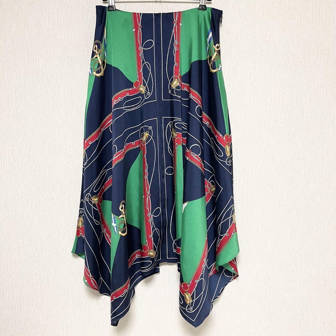 ポロラルフローレン　ロングスカート　プリーツ　総柄　ウエストゴム　スカーフ柄 Ralph Lauren ラルフローレン スカーフ柄 ロング フレア