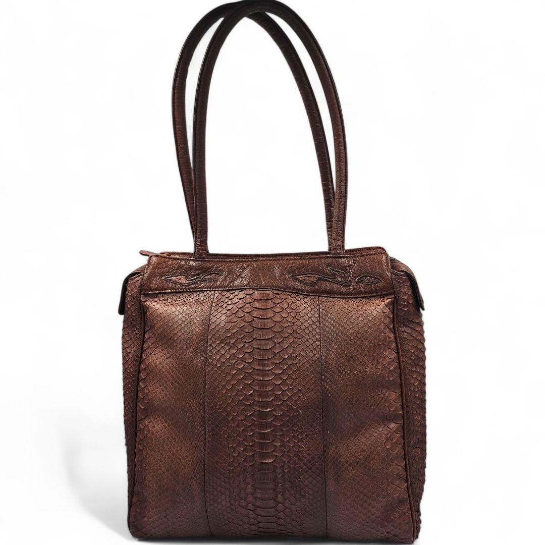 美品 イビサ ヘビ革 A4可 トートバッグ肩掛け リアルパイソン ブラウン日本製 美品 イビサ ヘビ革 A4可 トートバッグ肩掛け リアルパイソン ブラウン日本製