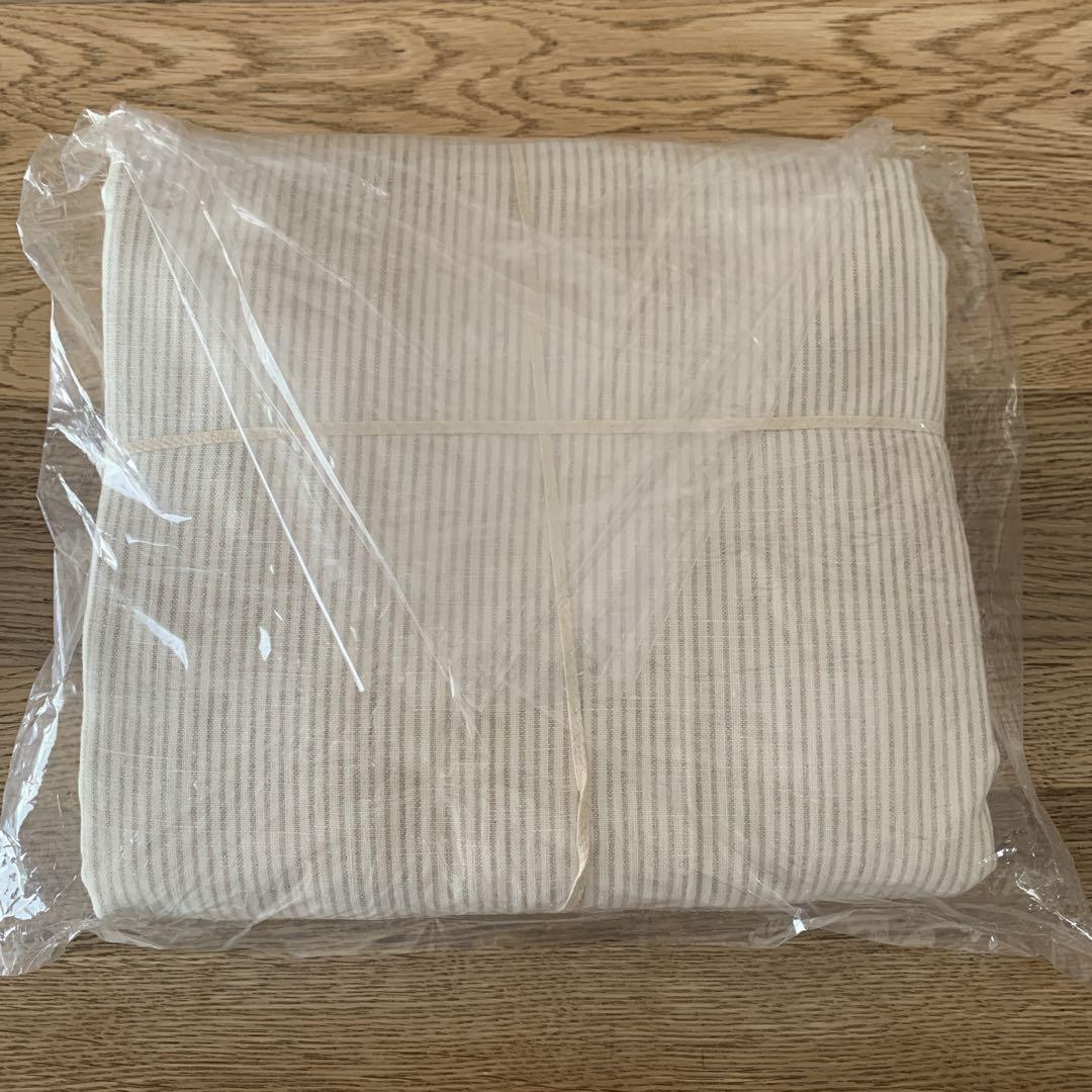新品 麻平織 掛けふとんカバー シングル オフ白×生成ストライプ