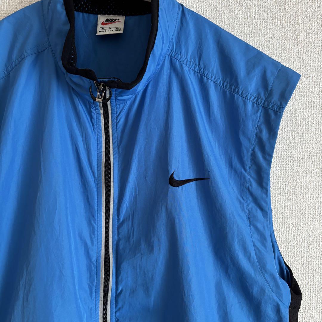 90s NIKE tech ベスト BLUE メッシュ 銀タグ 刺繍ロゴ