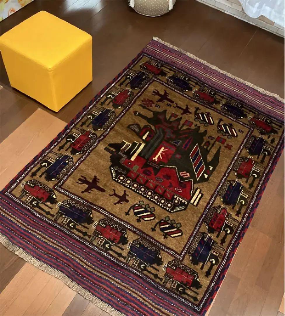 Military rug  アフガンwar  手織り絨毯129cmx184cm