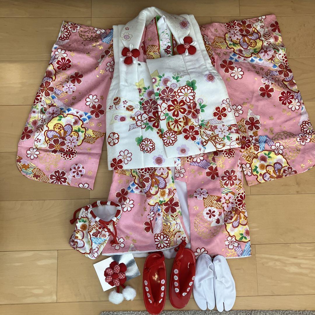 正絹　七五三　9点着物セット　3歳　京都　花ひめ  ピンク　95cm前後