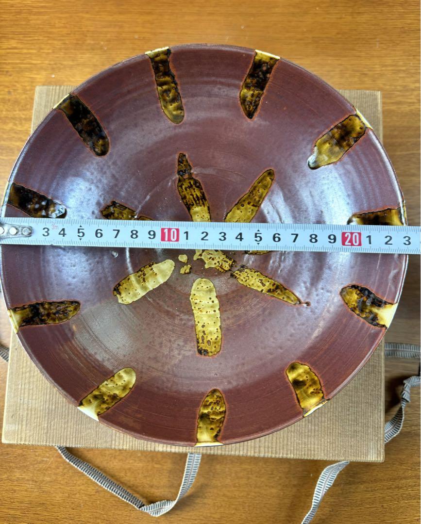245 虎山窯　鈴木青青　鈴木青々　鉄赤釉花　鉢　未使用品　共箱　共布