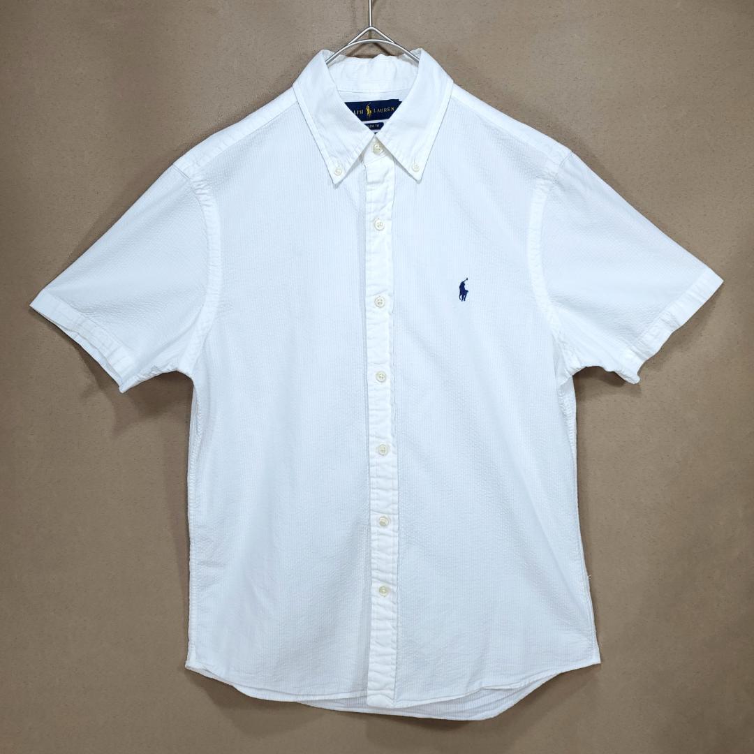 経典 RALPH LAUREN半袖シアサッカーボタンダウンシャツSPホワイト トップス