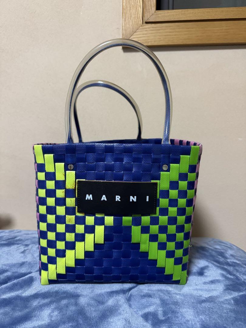 MARNI チェック柄かごバッグ ネイビー/ライム