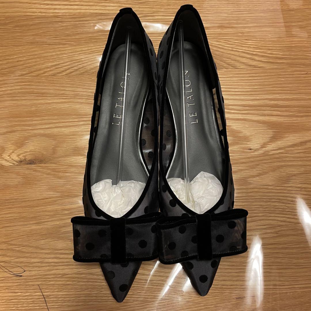 【新品】Le talon ポインテッドチュールリボンフラット　ブラック