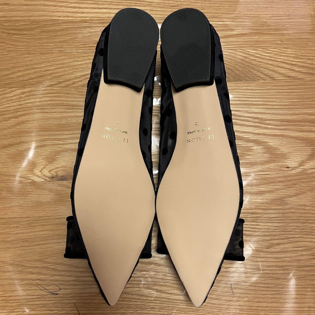 【新品】Le talon ポインテッドチュールリボンフラット　ブラック