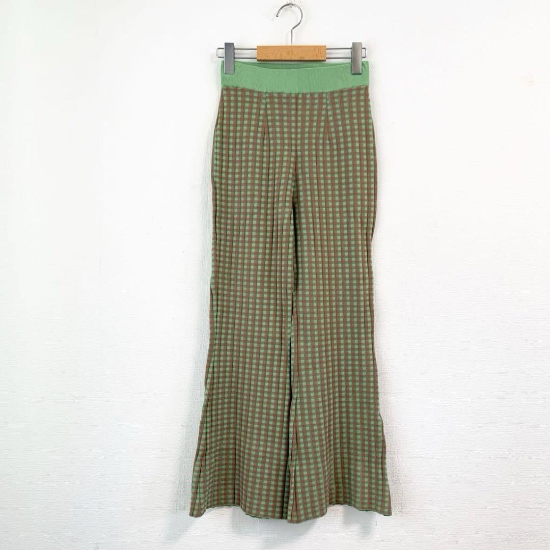 【おまけ付】 美品】アメリヴィンテージ＊ギンガムチェックニットフレアパンツ パンツ
