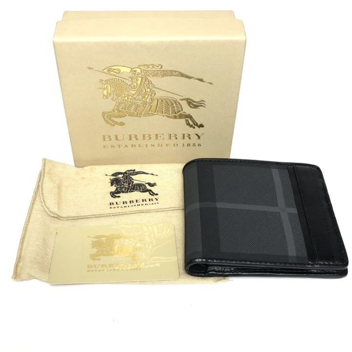 国内全数検品 美品 BURBERRY バーバリー 二つ折り財布 ノバチェック ブラック 黒 ECFd5-m30338895018 限定SALE爆買い