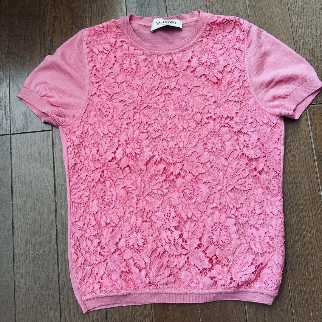 VALENTINO ピンク レース 半袖トップス