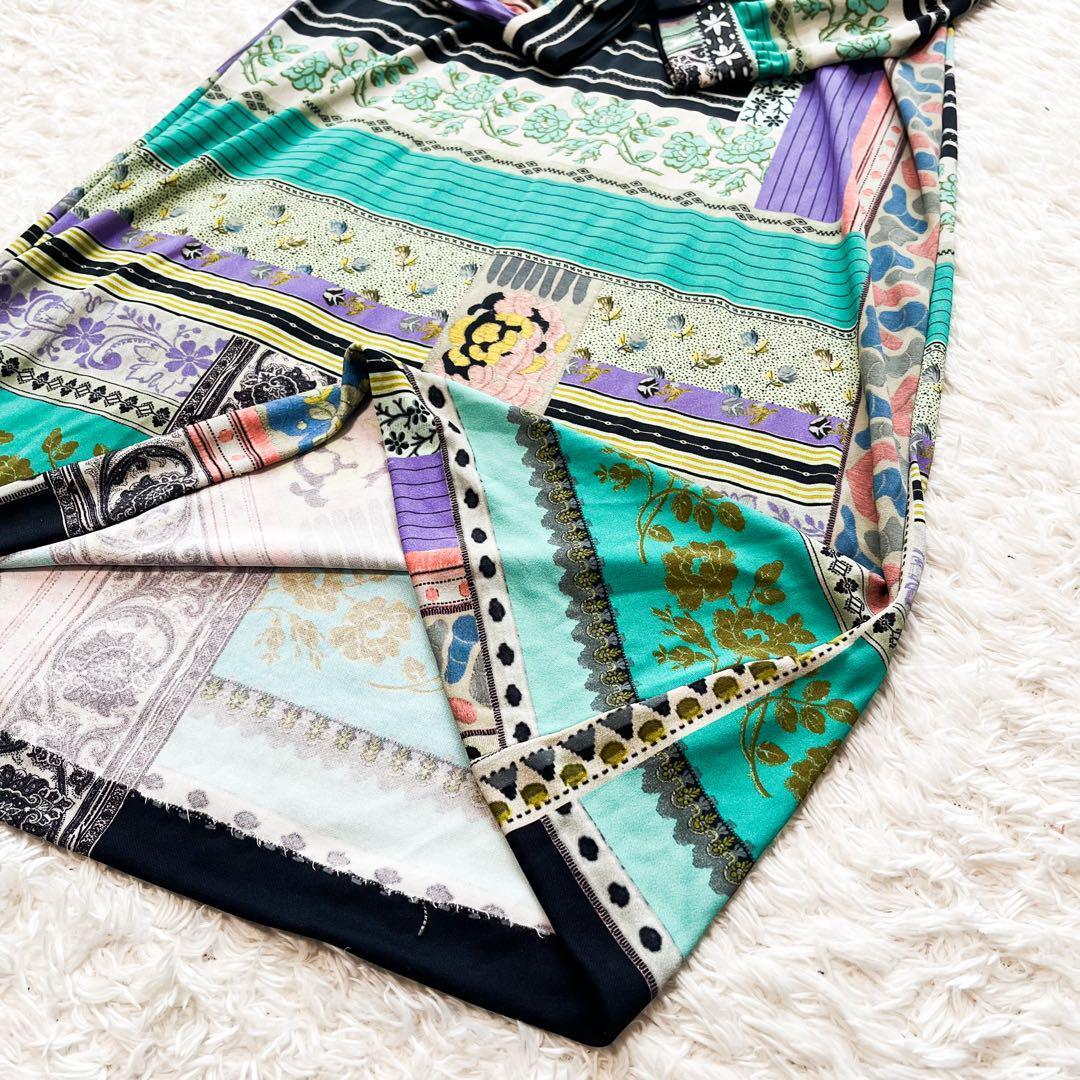 美品♡エトロ　シャツワンピース　パッチワークプリント　薔薇　エメラルドグリーン