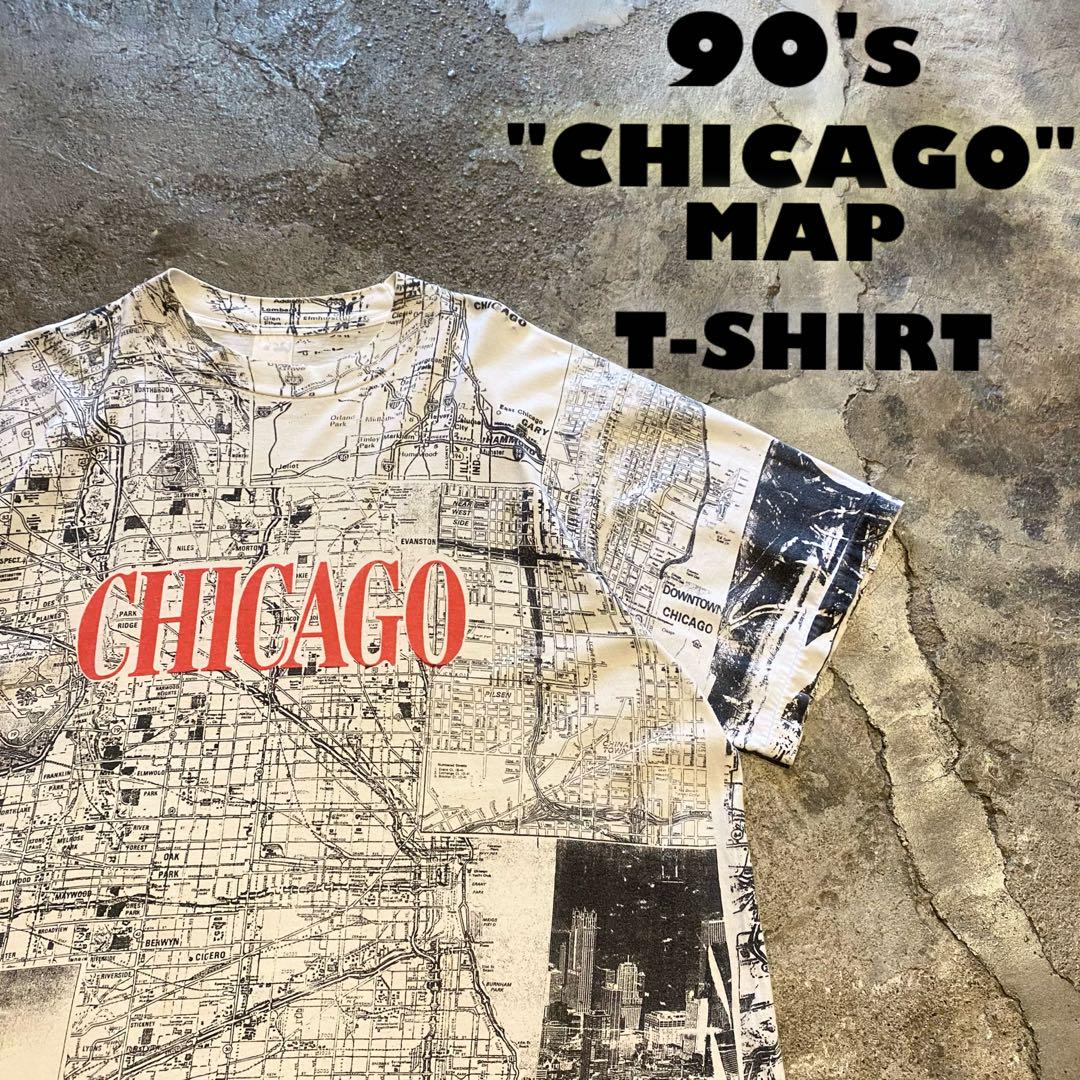 90's CHICAGO シカゴ MAP マップ Tシャツ　シングルステッチ