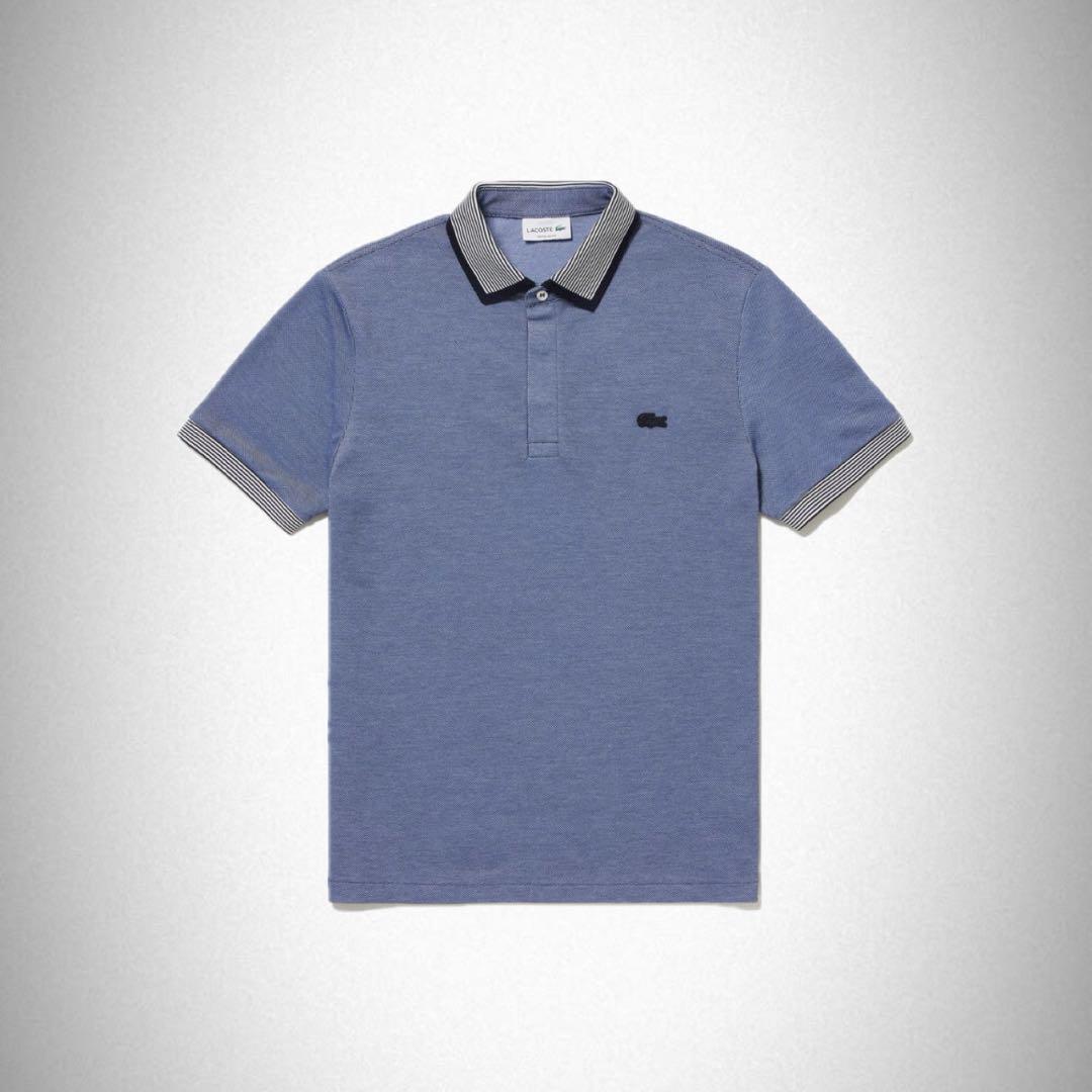 LACOSTE ラコステ ブルー ストライプ ワニロゴ ポロシャツ US L