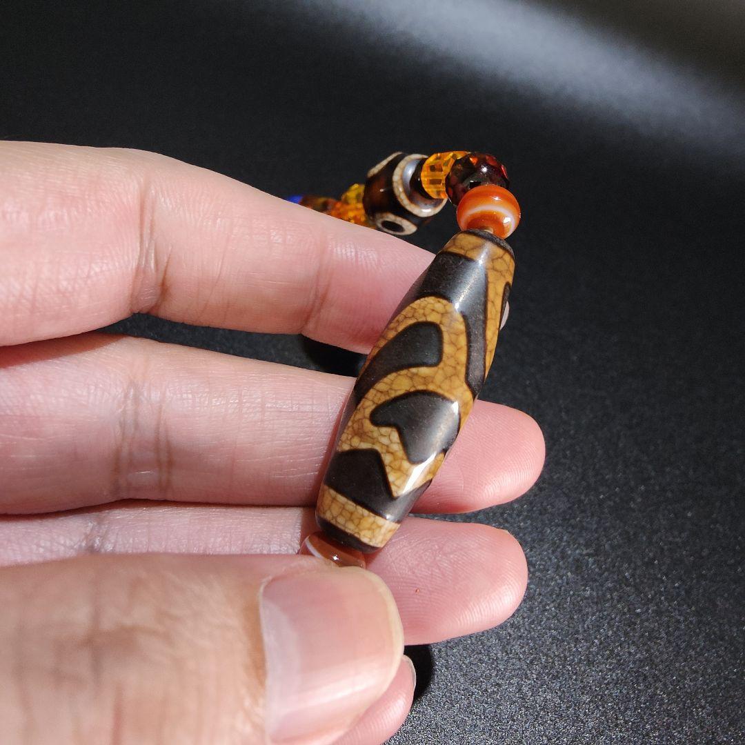 10 龍紋蓮華天珠 ネックレス 琥珀 アンバー 天然石 魔除け 開運