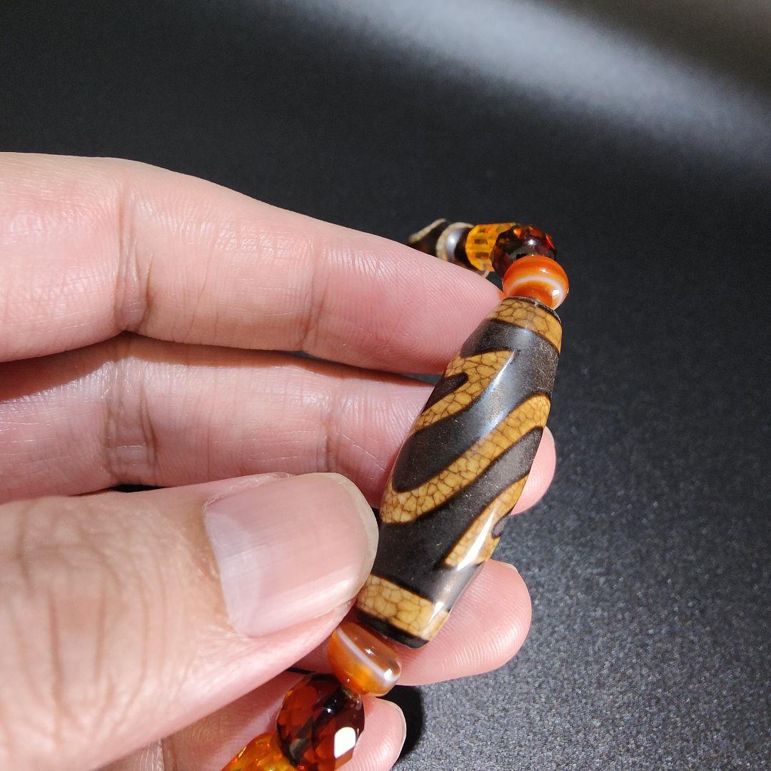 10 龍紋蓮華天珠 ネックレス 琥珀 アンバー 天然石 魔除け 開運