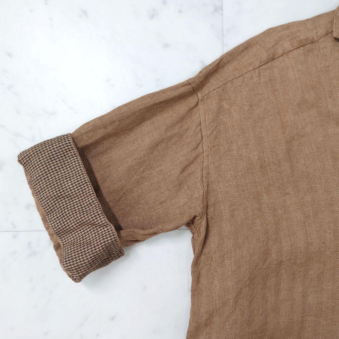 美品✨定価5.7万 45R リネンスキッパーシャツ ヘリンボーン柄