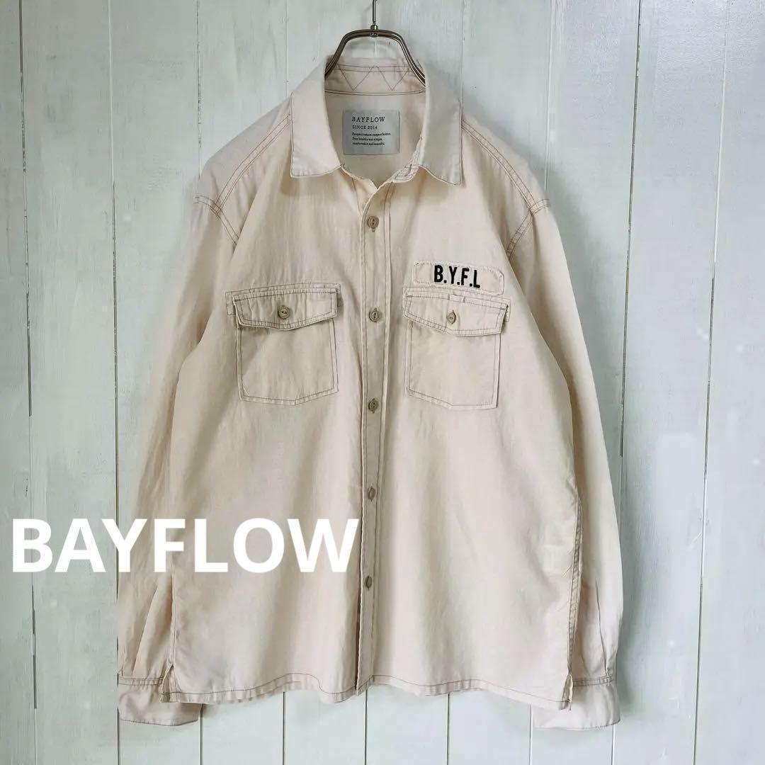 BAYFLOW リネン混BACK刺繍レギュラーカラーシャツ