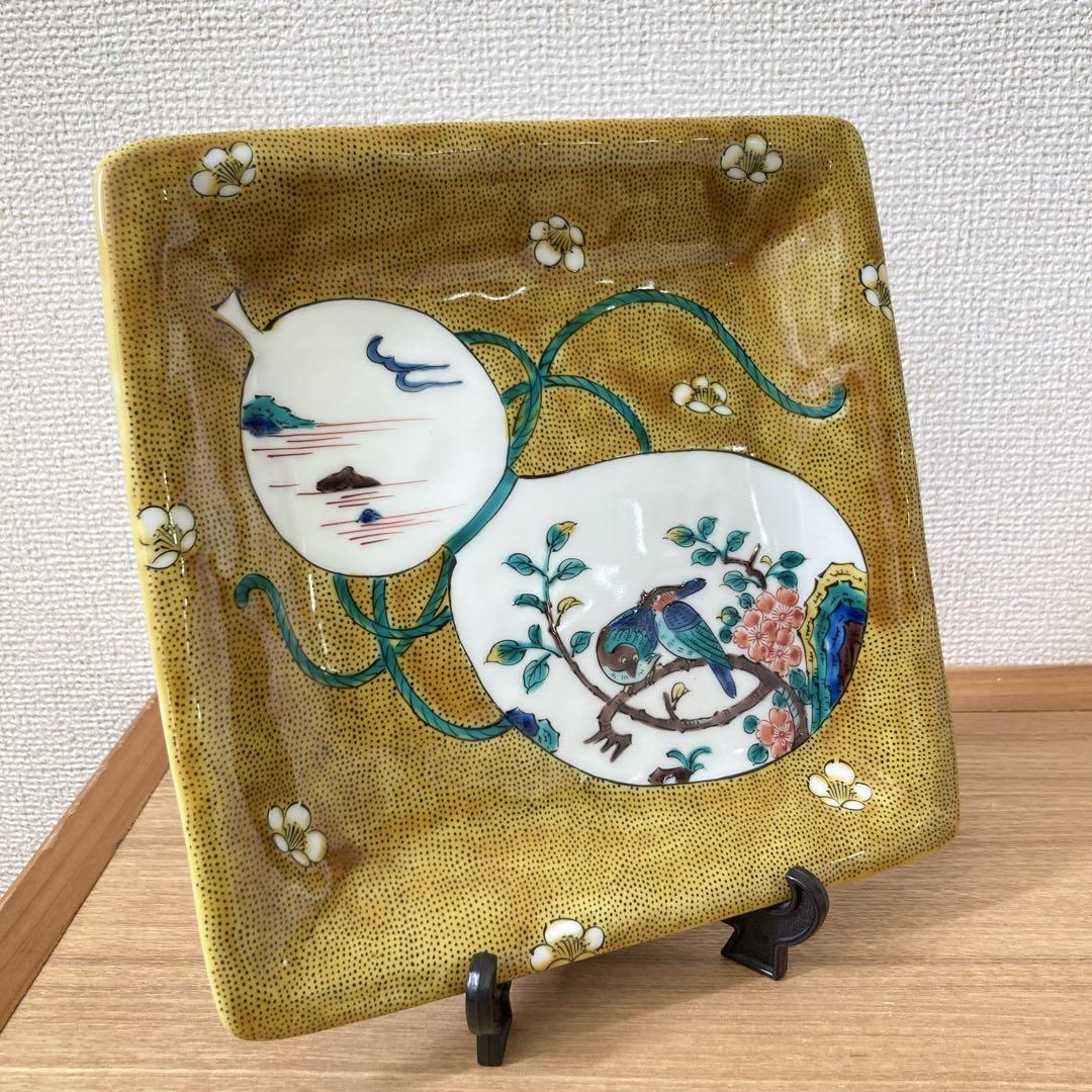 九谷焼 青穂 染付 吉田屋風花鳥 瓢箪 角皿 ひょうたん - メルカリ