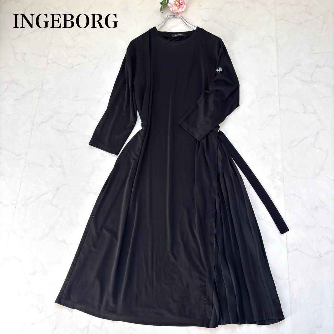 【現行】 極美品✨インゲボルグ ロングワンピース プリーツ ウエストマーク ロゴ