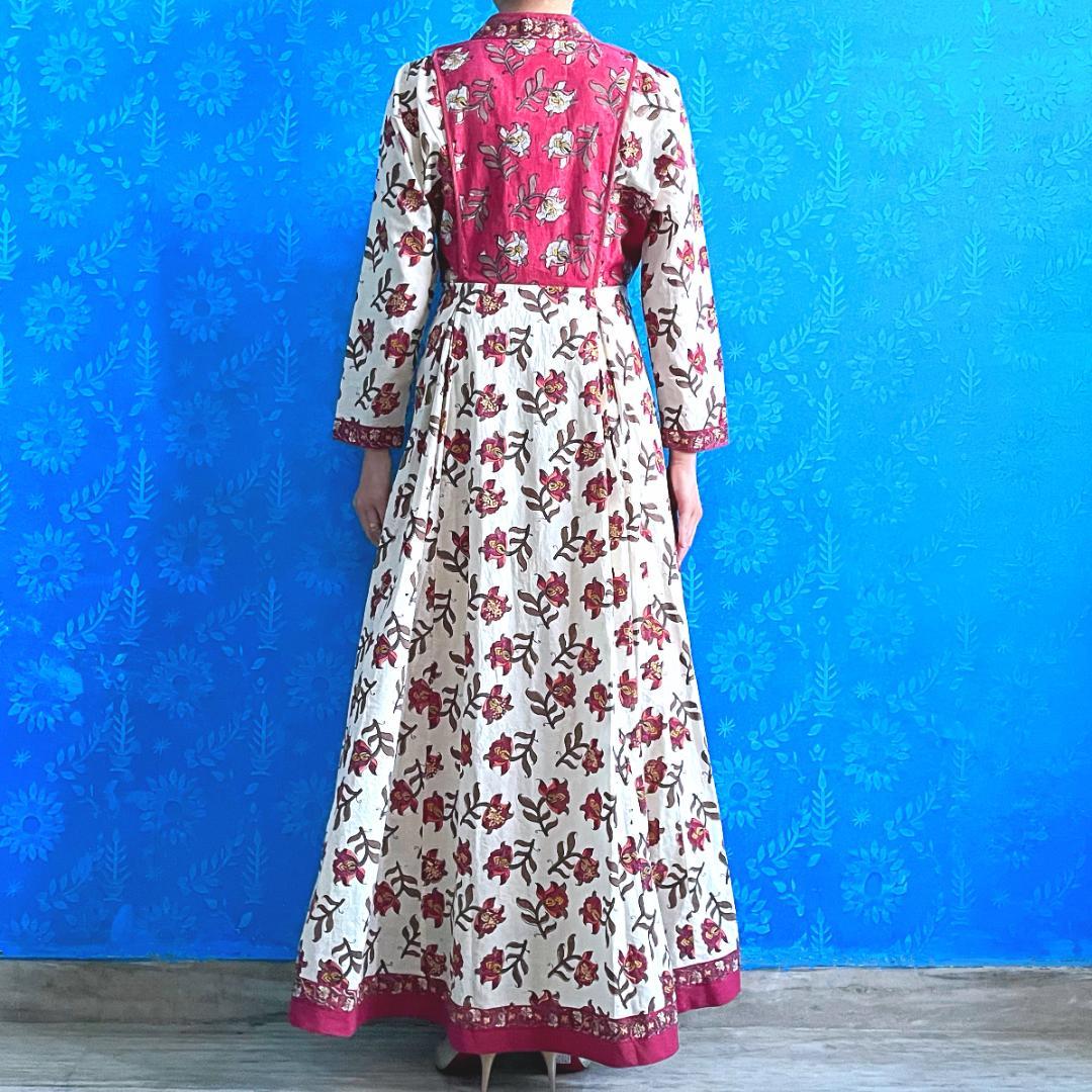 #Anokhi ハンドブロック ペシュワズドレス Flower Dance
