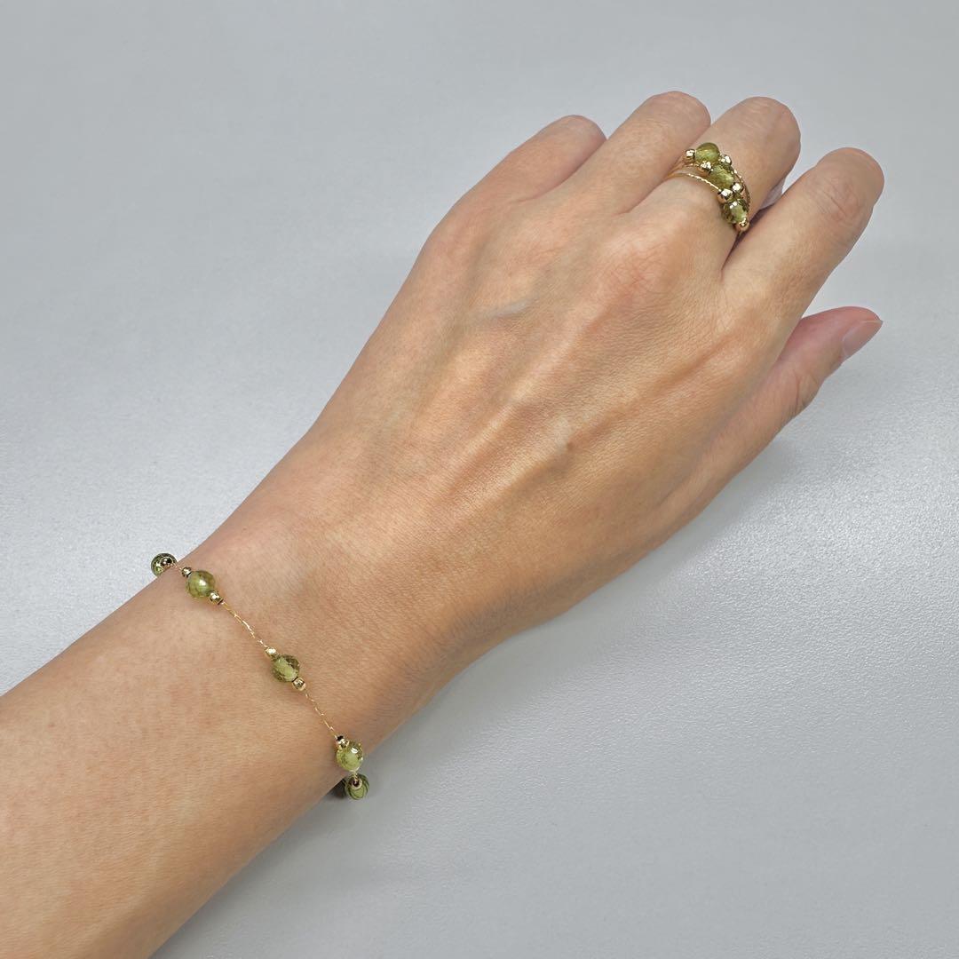 【在庫あり/即出荷可】 1点もの✨K18YG ペリドット ステーションブレスレット（5石）Ω アクセサリー