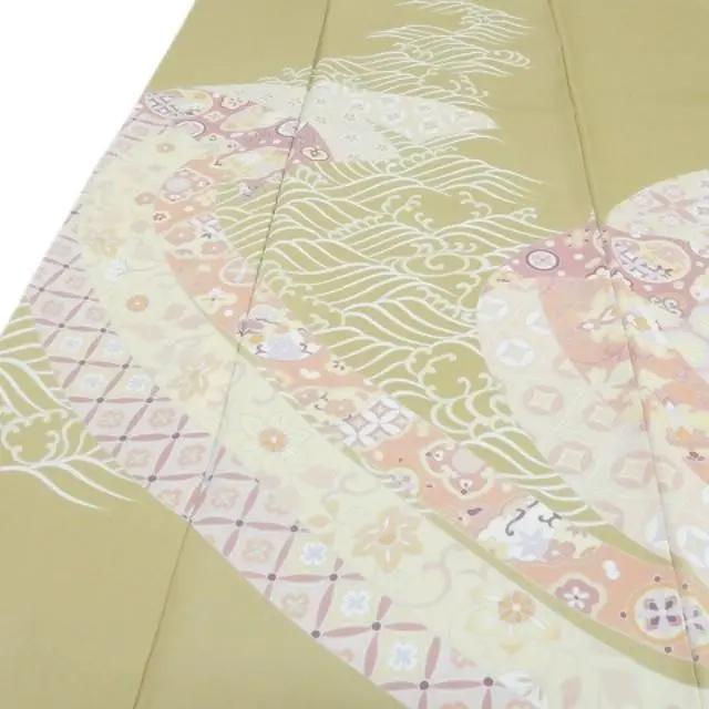 Y2009◇美品 唐花 一つ紋 手縫い仕立て 正絹 訪問着 着物 単品