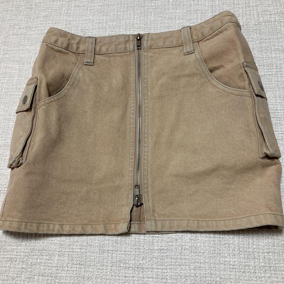 平成ギャルy2kグランジデニムベージュ ミニスカート ジッパー