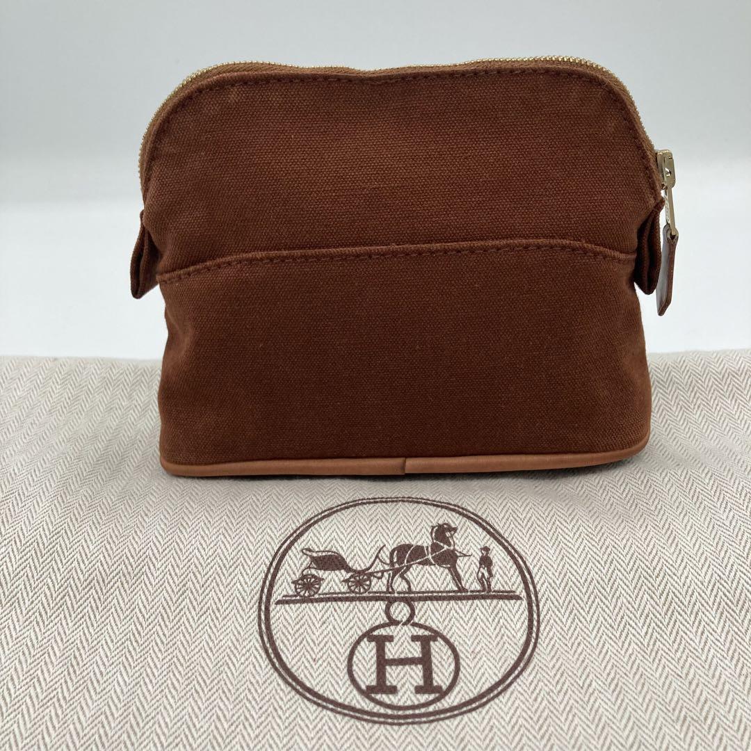 【美品 】エルメス ボリードポーチ  ミニミニ  ブラウン キャンバス