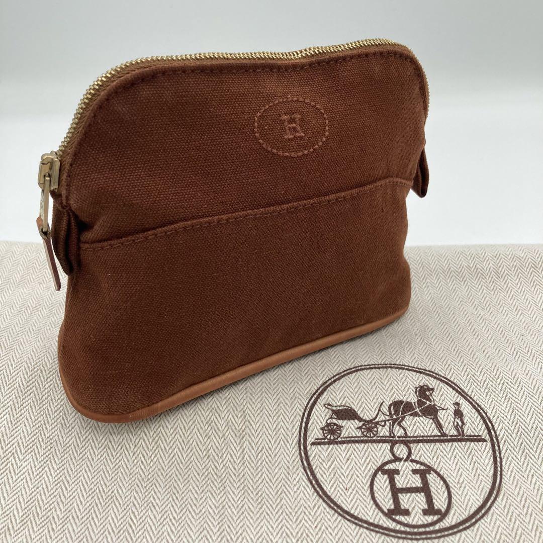 【美品 】エルメス ボリードポーチ  ミニミニ  ブラウン キャンバス