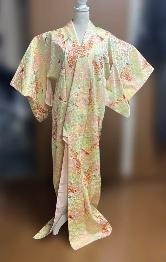 広襟 小紋 着物 グラデーション クローバー カジュアル 身丈156