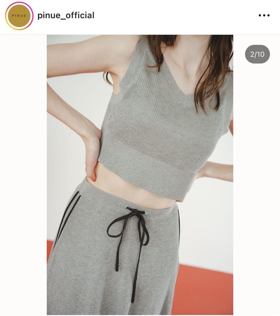 pinue グレー リブ編み セットアップ