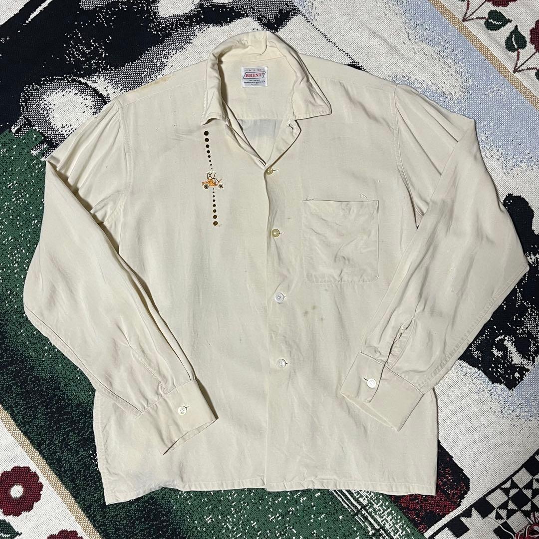 60s BRENT レーヨンシャツ ホワイト 生成り ヴィンテージ ギャバM