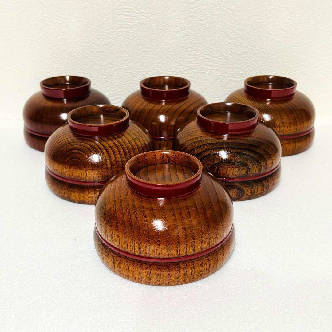 優れた品質 ⭐️ 山中漆器 天然木漆器 瓢朱帯 お吸い物碗揃 6客 未使用品 ⭐️ 工芸品