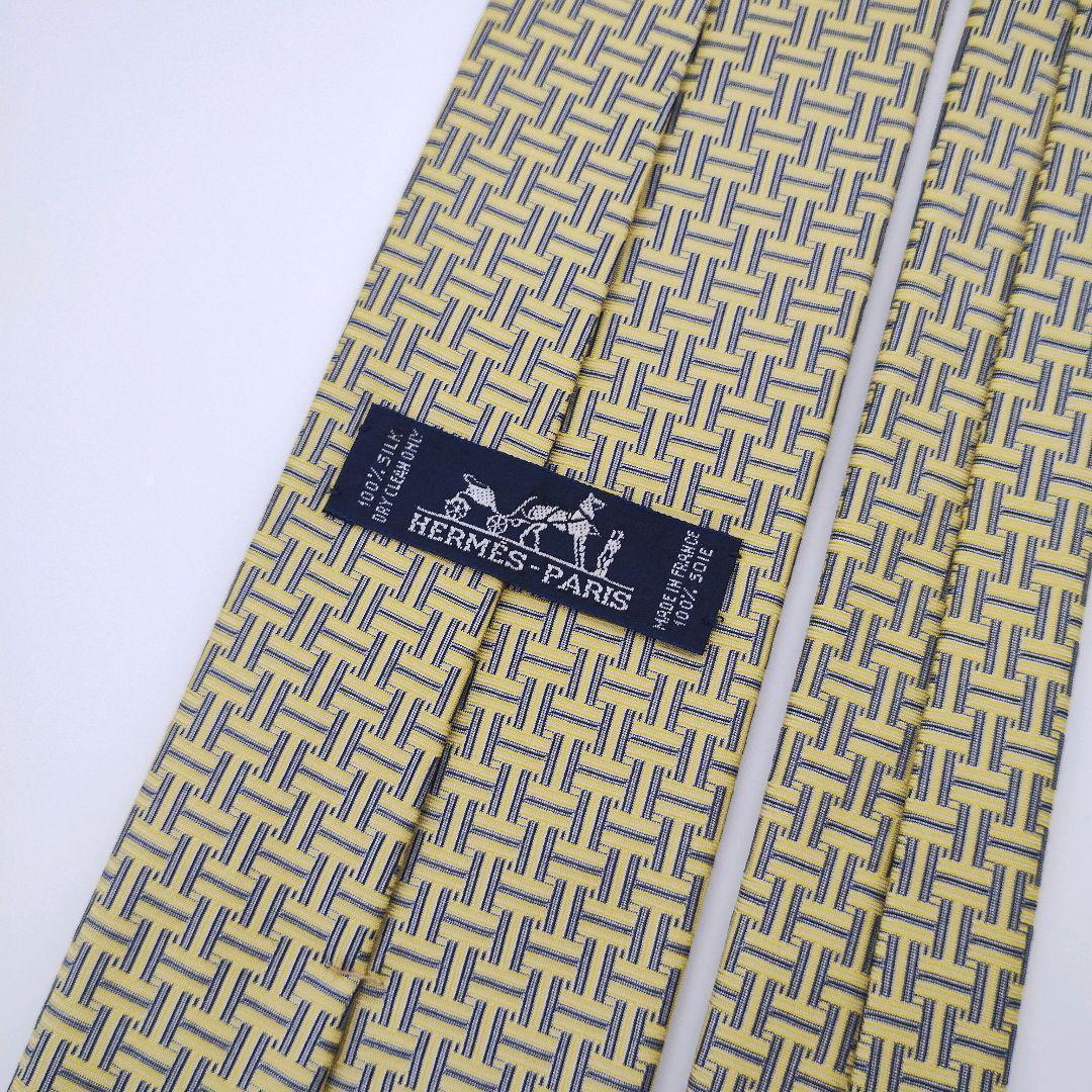 【美品】エルメス ネクタイ イエロー H柄 ジャガード 高級【フランス製】 【美品】エルメス ネクタイ イエロー H柄 ジャガード 高級【フランス製】