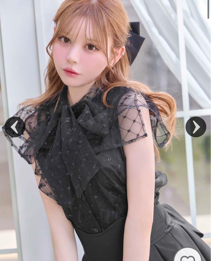 michellMacaron チュールリボンブラウス タグ付き新品】ミシェルマカロン チュールリボンブラウス
