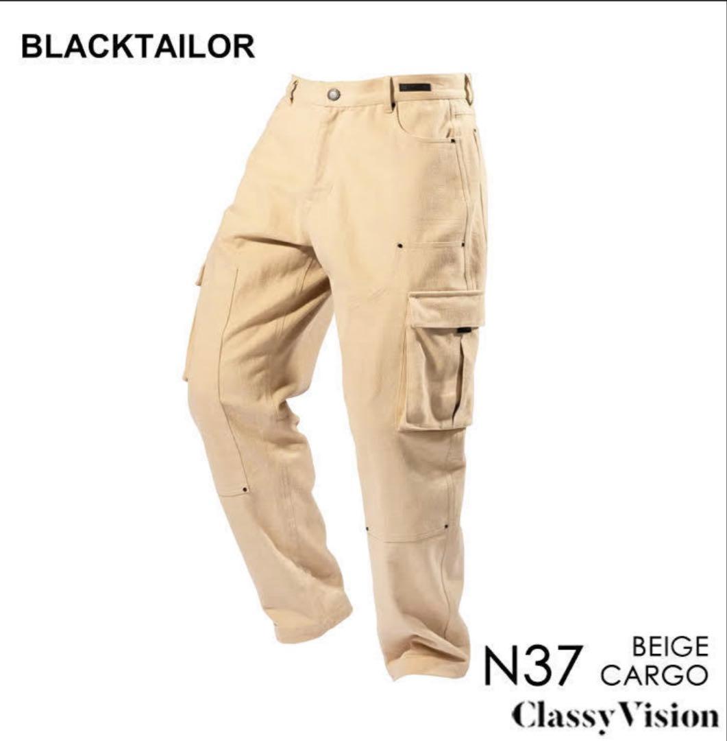 BLACKTAILOR N37ベージュ色リラックスフィット分厚めカーゴパンツ28