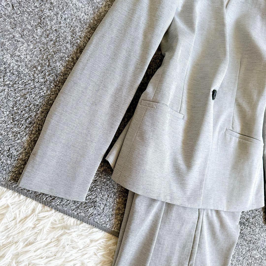 PLST スーツ　セットアップ　ノーカラー　ワイドパンツ　美シルエット　グレー