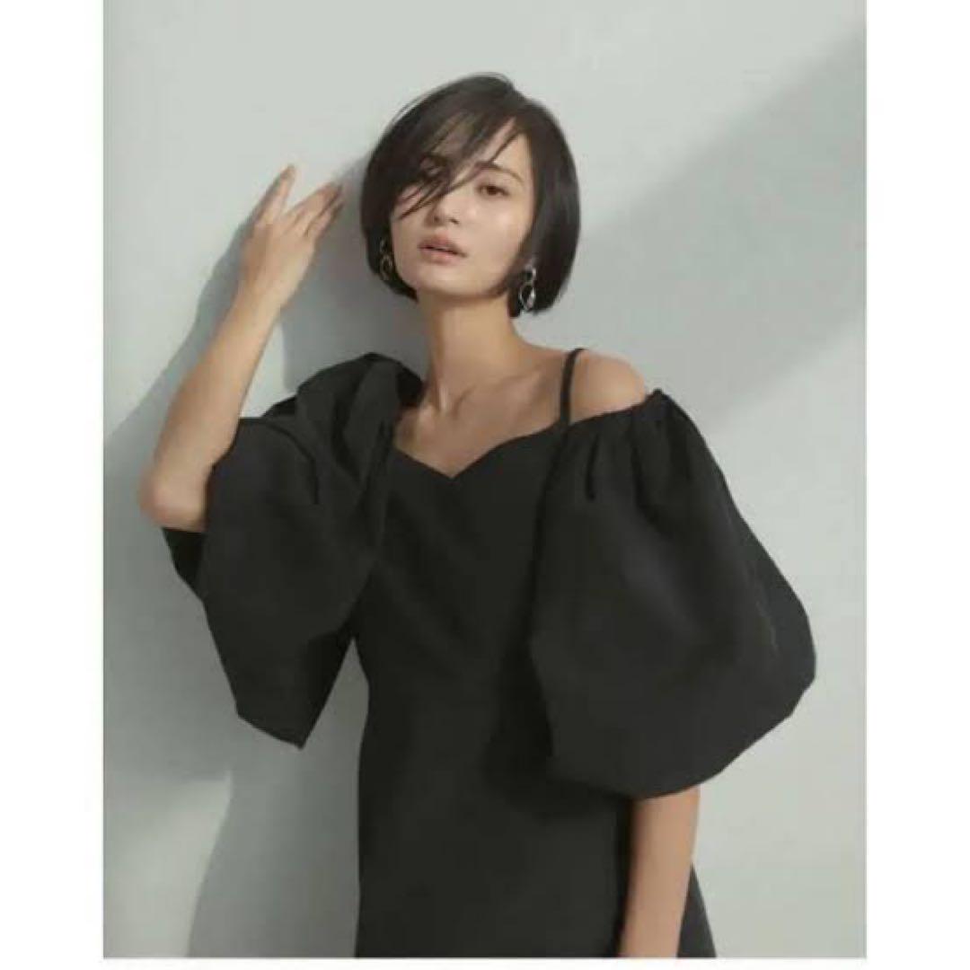 fray i.d 2WAYオフショルパフスリーブワンピース　ブラック