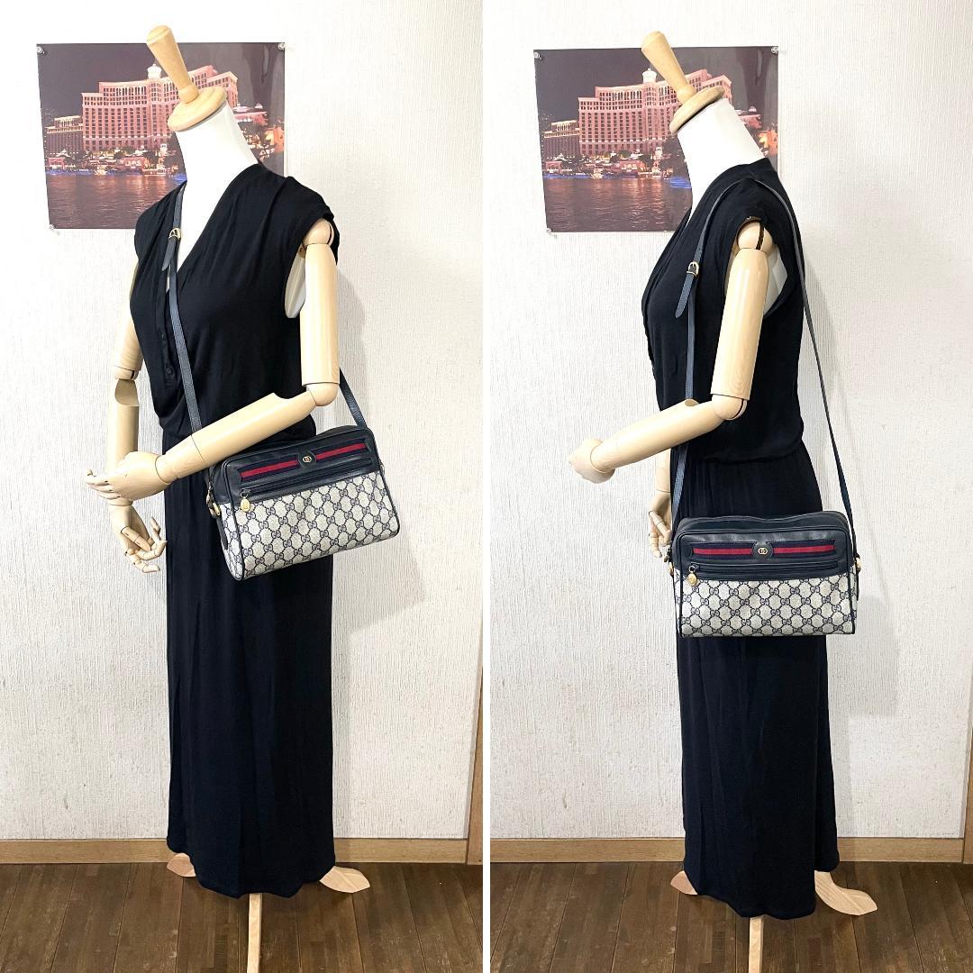 人気2022 極美品 ネイビー シェリーライン WKR59-m30471862765 GUCCIオールドグッチ ショルダーバッグ 新作HOT