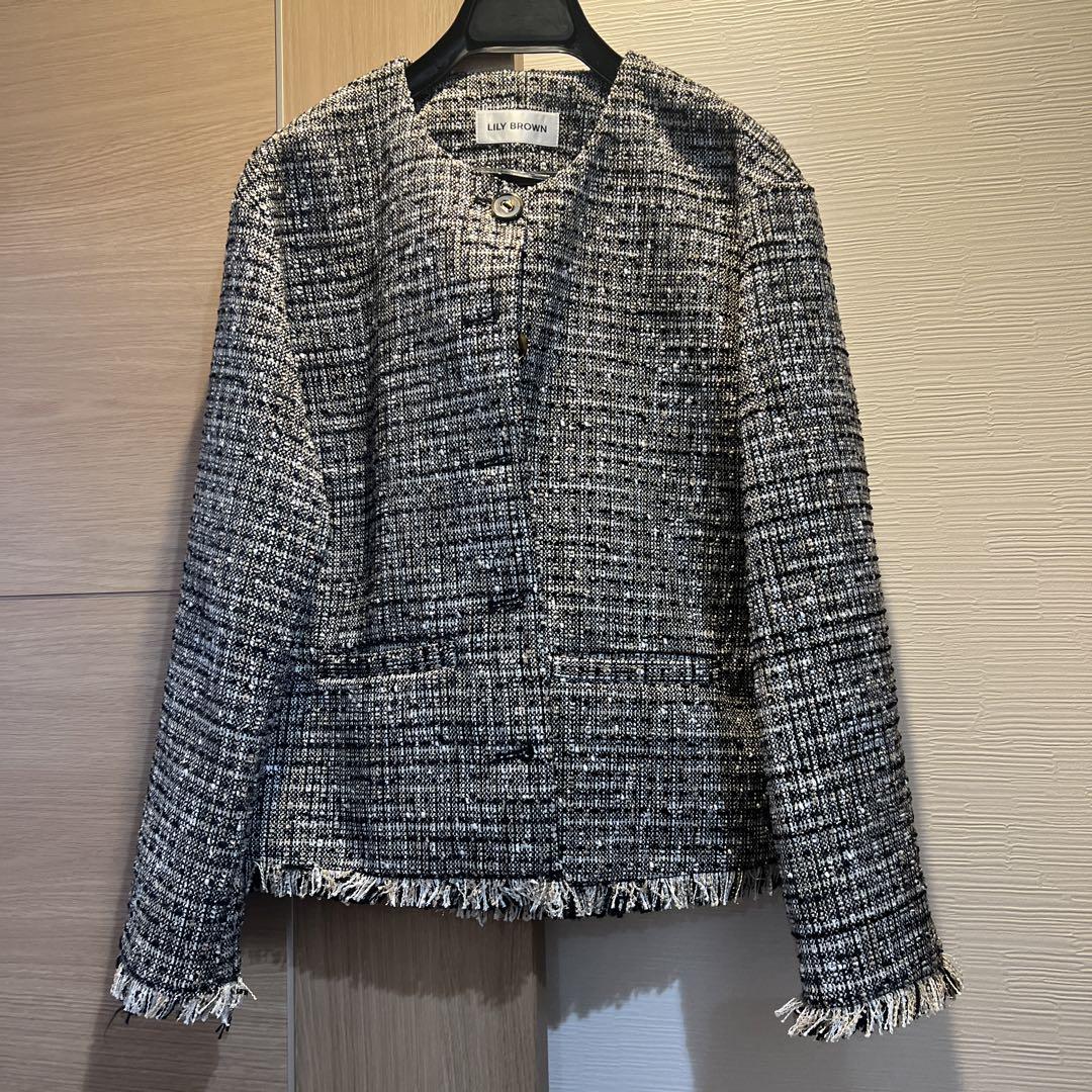 【​限​定​販​売​】 ツィード リリーブラウン ジャケット 卒業 入学 ノーカラー ジャケット・アウター
