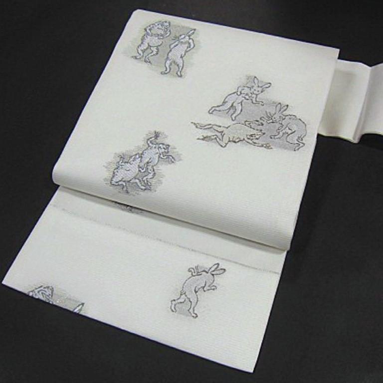 夏物　新品【御仕立上】西陣織絽九寸名古屋帯　鳥獣戯画
