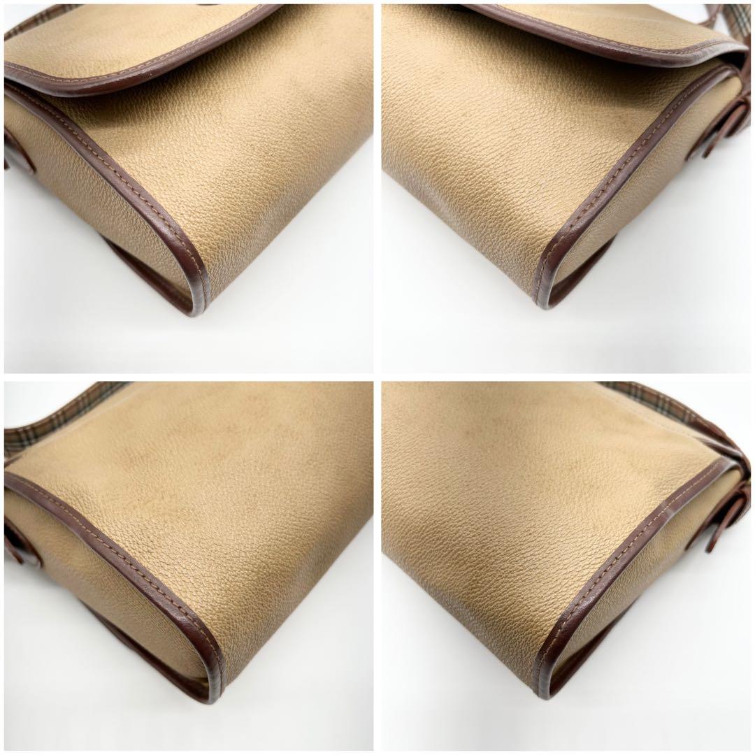 【良品】バーバリー ショルダーバッグ ノバチェック PVC フラップ ブラウン