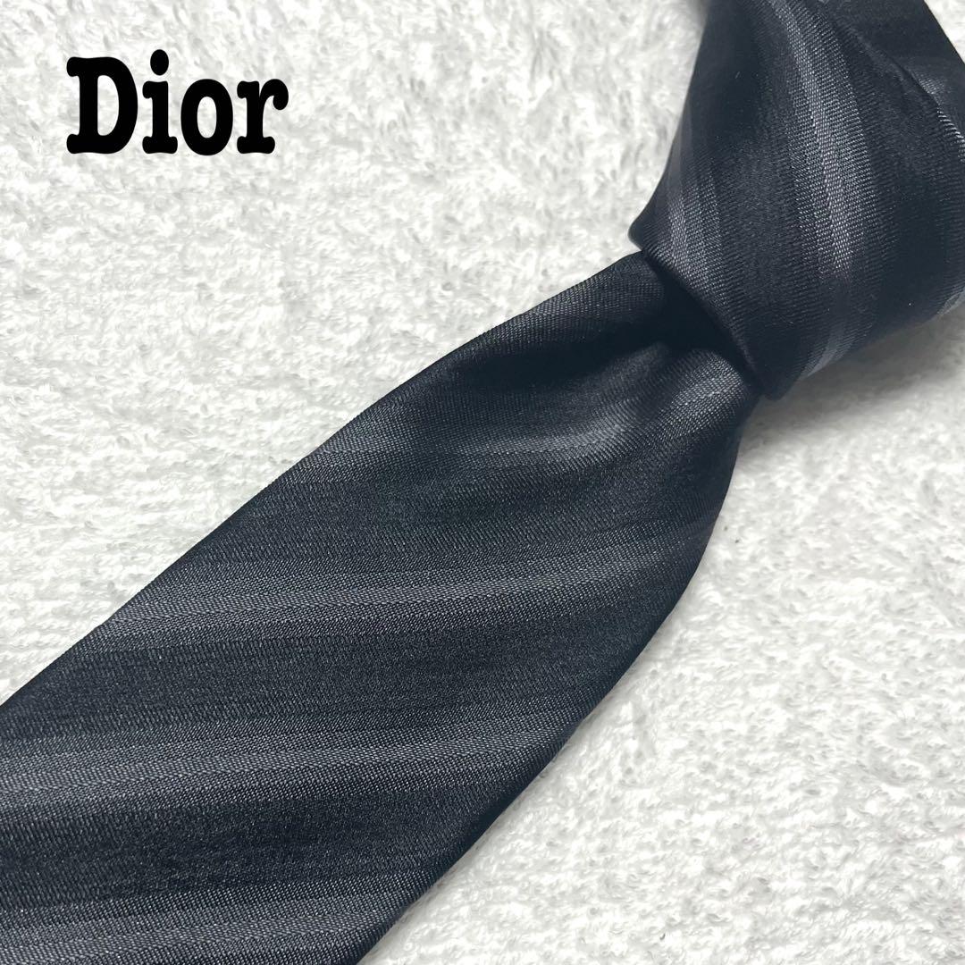 Dior ディオール ネクタイ ストライプ 黒 灰 レギュラータイDior Homme