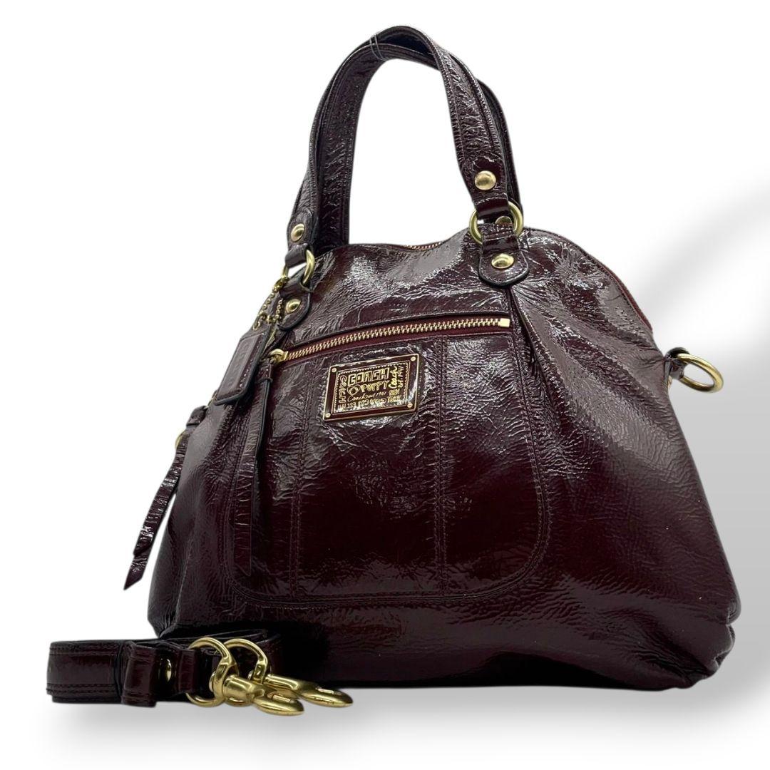 コーチ　ハンドバッグ　ワインレッド　2way　パテントレザー　エナメル　s8