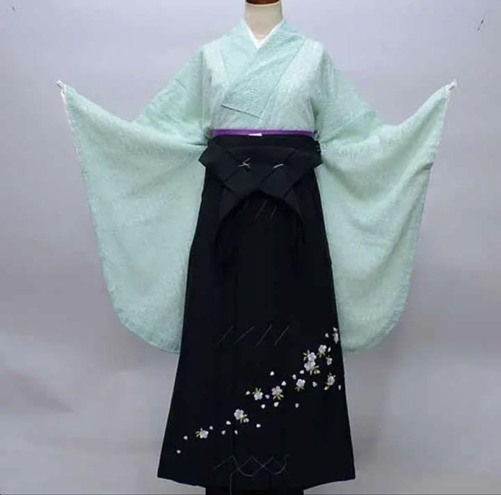 二尺袖 レース 着物 袴フルセット ショート丈 ミント 袴変更可 NO36269